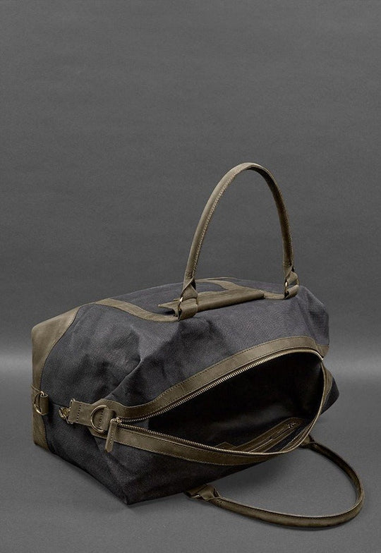 Large Travel Bag In Canvas and Natural Leather