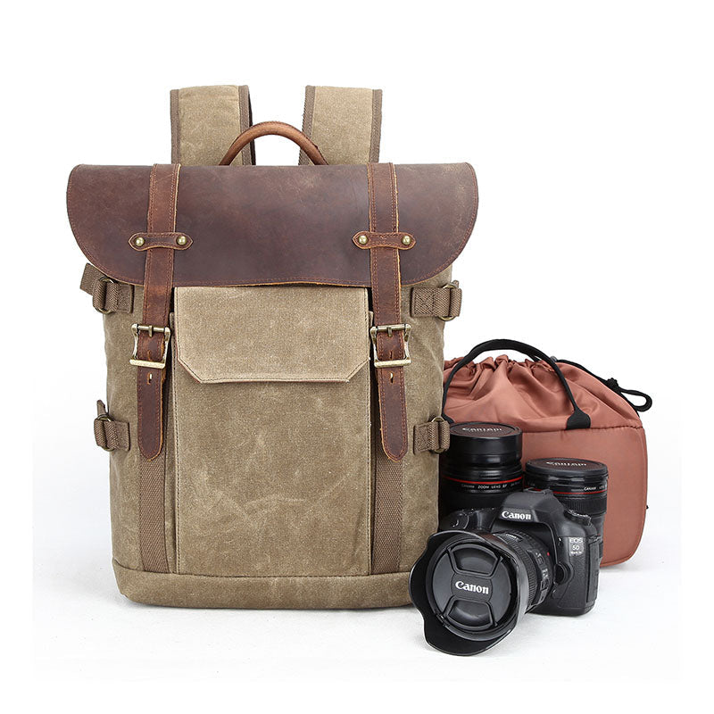 Canvas camera backpack for lenses