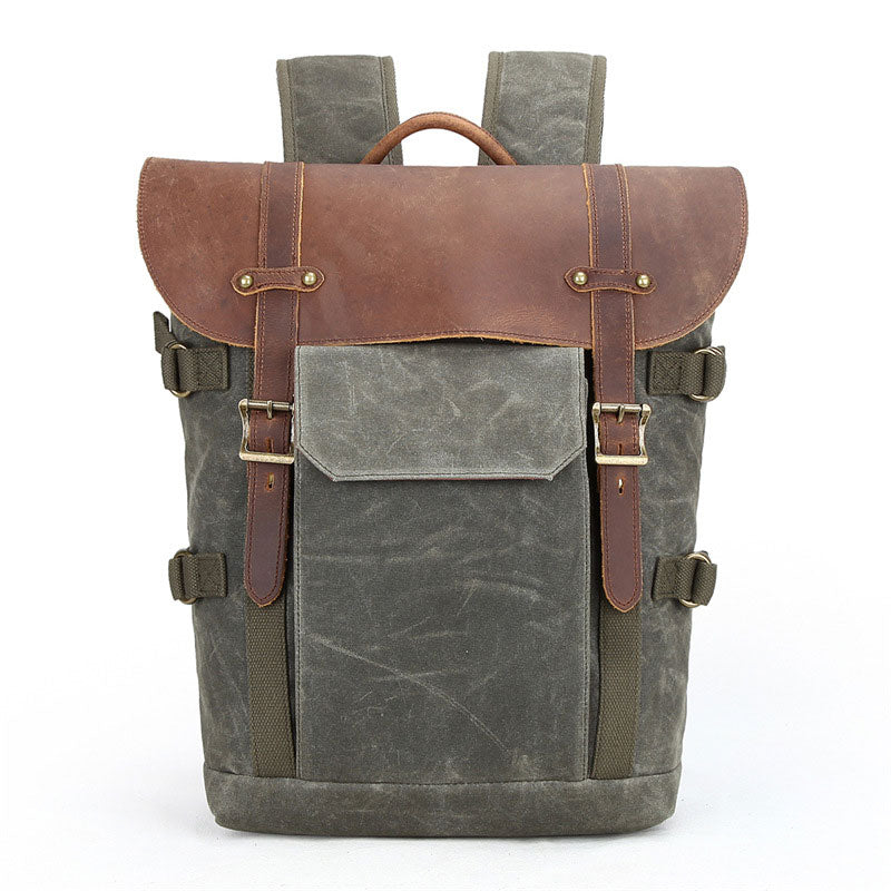 Waxed canvas backpack for camera and lens protection