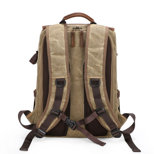 Handcrafted waxed canvas camera backpack