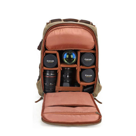 Crafted waxed canvas camera backpack for photographers