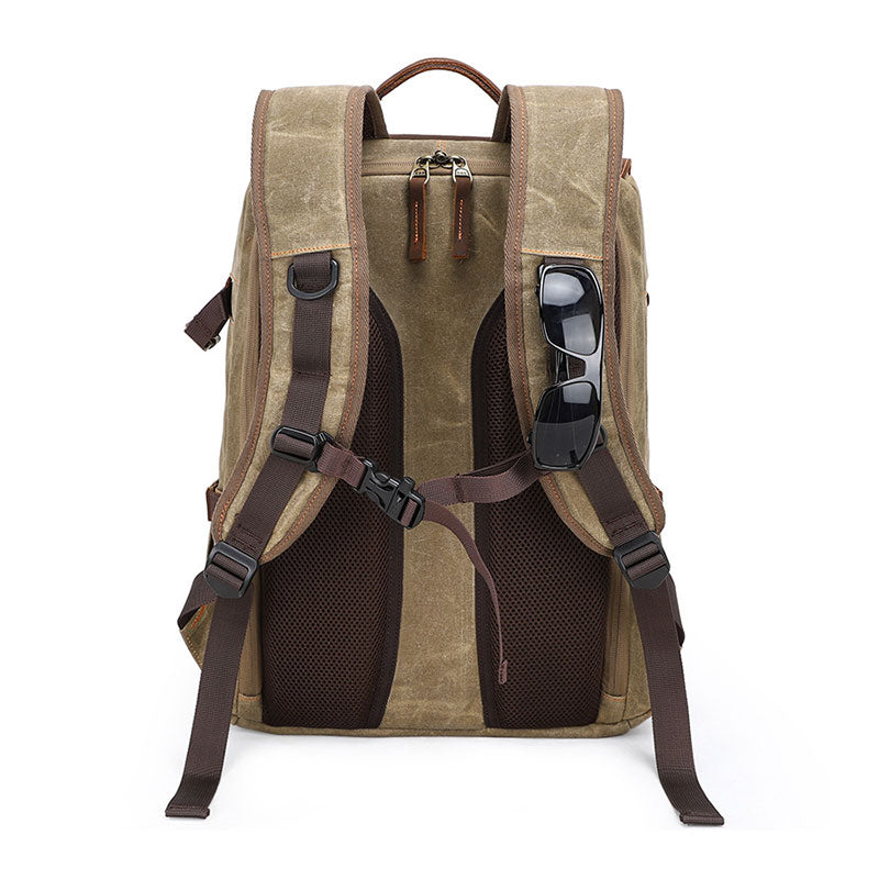 Handmade waxed canvas camera gear backpack
