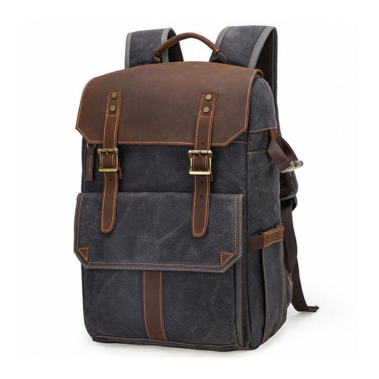 Hand-stitched waxed canvas camera rucksack