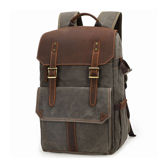 Crafted waxed canvas camera backpack for photographers