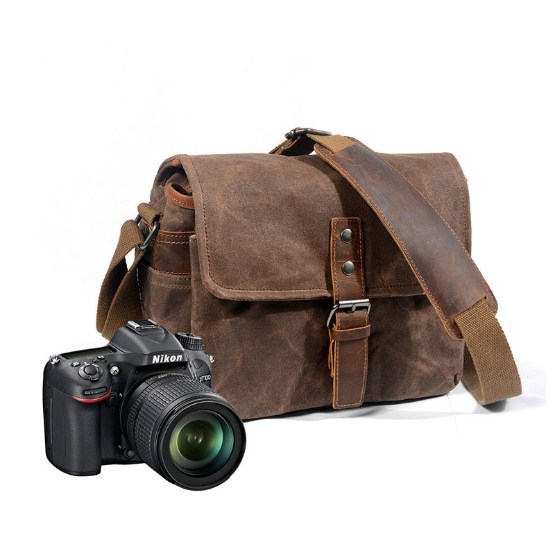 Waxed canvas camera satchel for DSLR