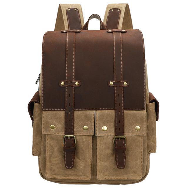Multi-Functional Camera Rucksack with Adjustable Interior and Rain Cover - Leather Purse Backpack
