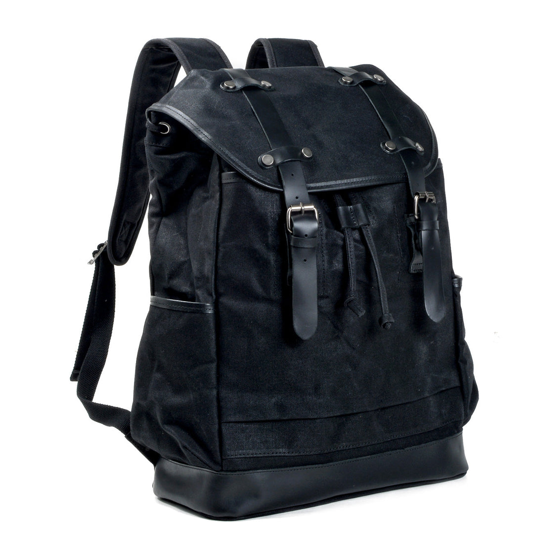 Classic Black Canvas Backpack with Padded Laptop Sleeve - Leather Purse Backpack