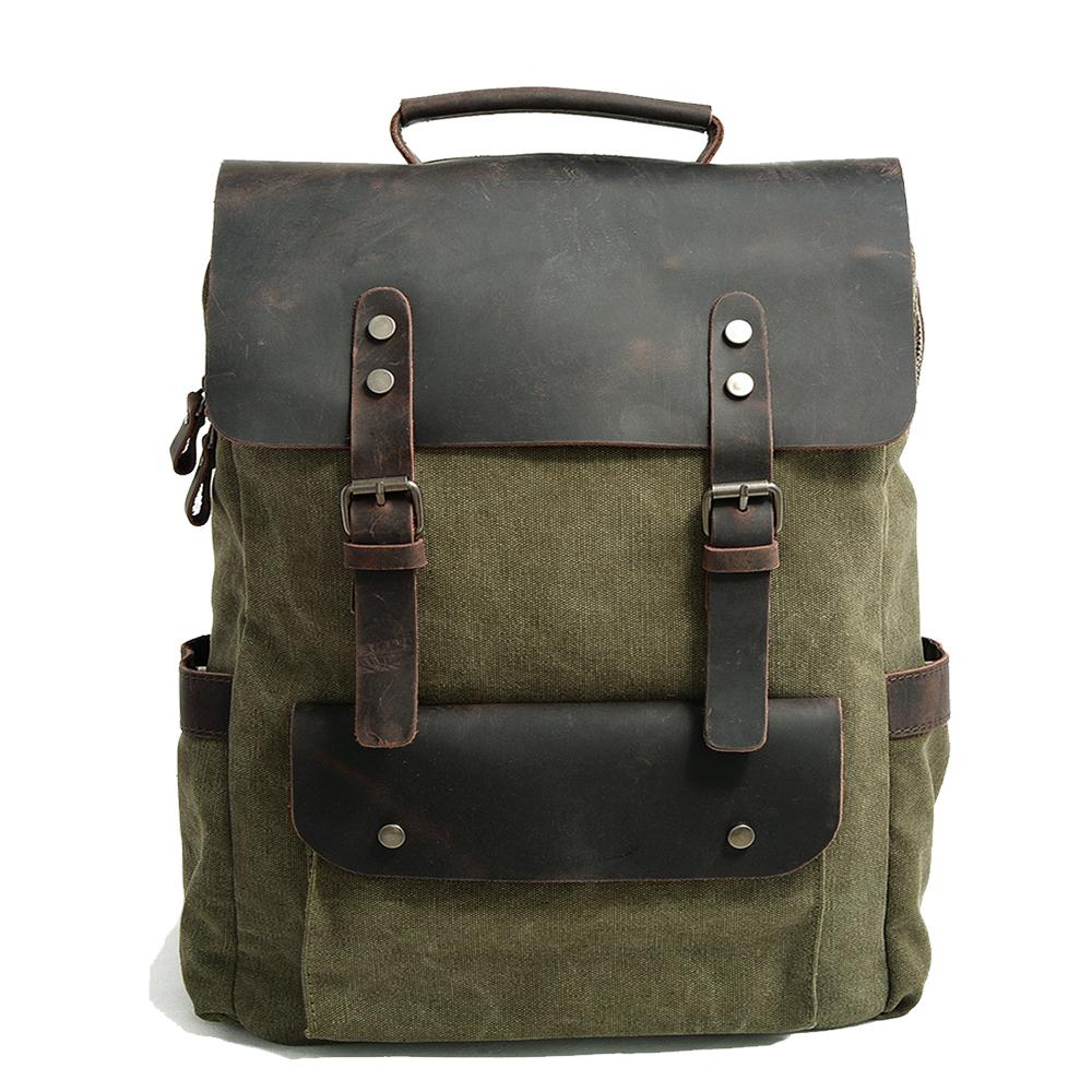 backpack canvas leather Vintage Canvas Backpack – Classic, Durable Bag with Timeless Style for All Light Green / No