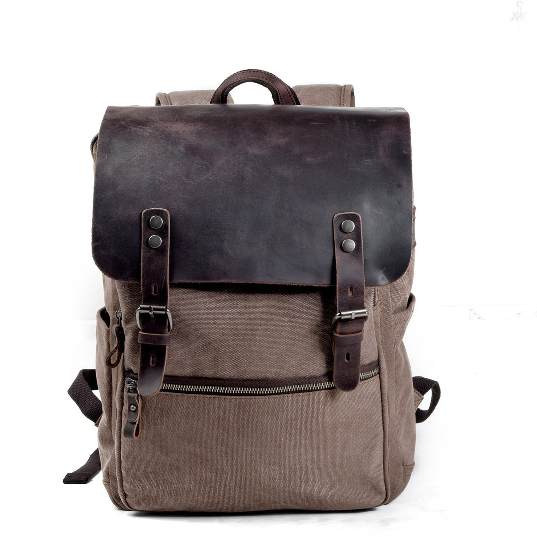 Cotton Canvas Backpack with Adjustable Straps and Multiple Pocket - Leather Purse Backpack