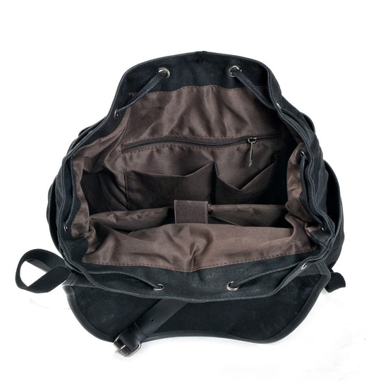 Classic Black Canvas Backpack with Padded Laptop Sleeve - Leather Purse Backpack