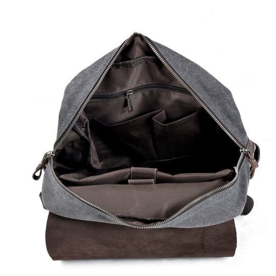 Cotton Canvas Backpack with Adjustable Straps and Multiple Pocket - Leather Purse Backpack