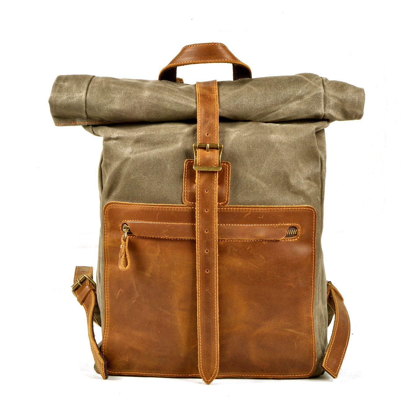 Elegant Waxed Canvas Rucksack for Commuting and Exploration - Leather Purse Backpack