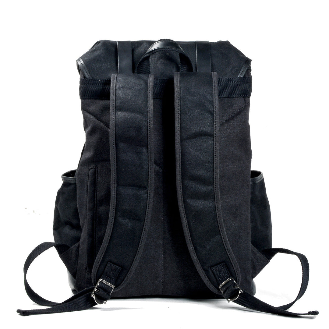 Classic Black Canvas Backpack with Padded Laptop Sleeve - Leather Purse Backpack