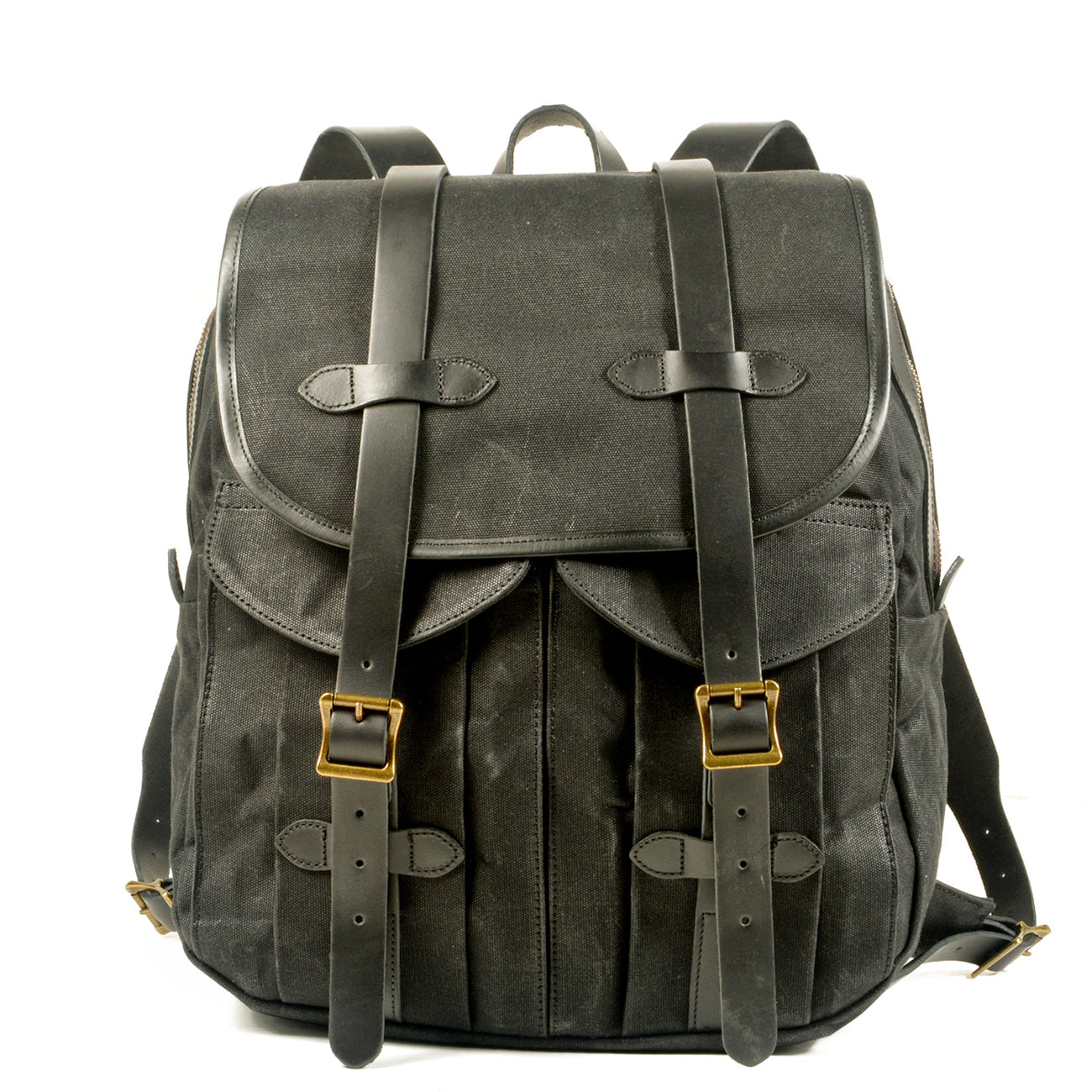 Vintage Canvas Rucksack Backpack with Adjustable Straps & Pockets - Leather Purse Backpack