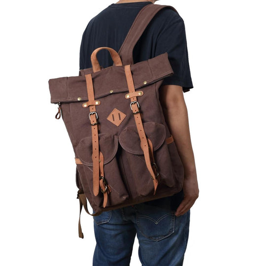 Stylish Canvas Laptop Backpack – Durable, Spacious Bag for Daily Use - Leather Purse Backpack