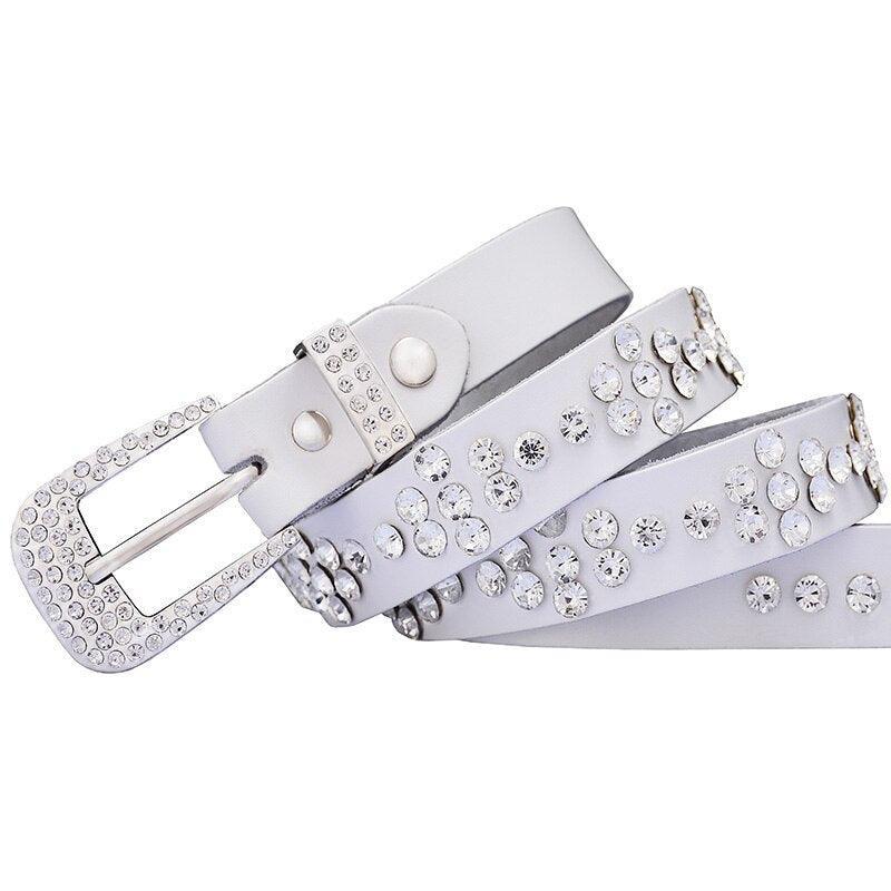 Rhinestone Leather Belt For Women, Filauria Model - Leather Purse Backpack