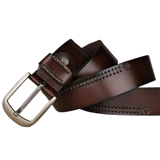 Belt With Visible Stitching In Leather, For Men, Emilio Model