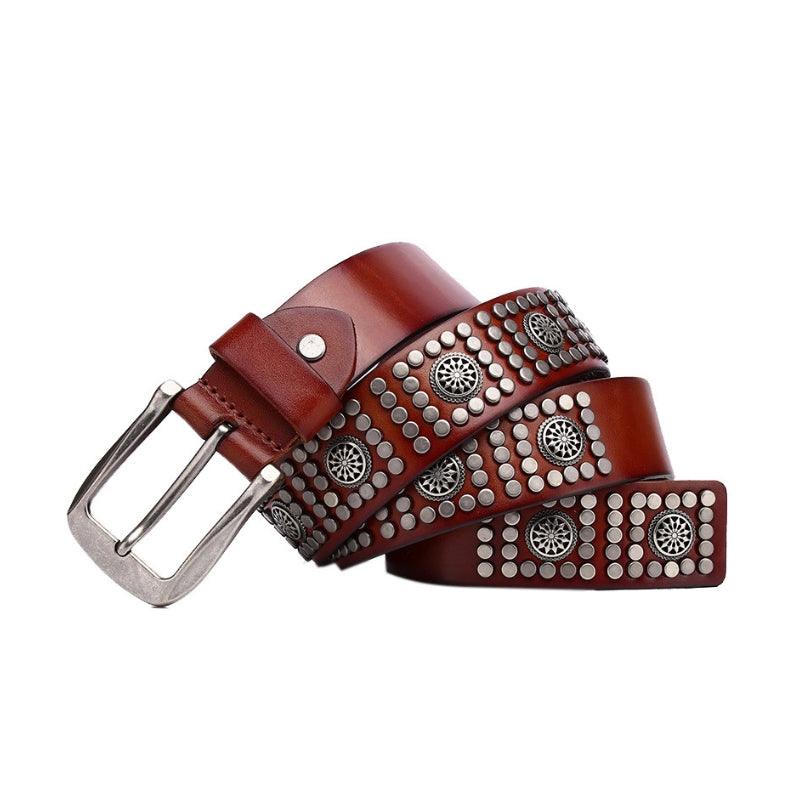 Studded Belt For Men, Silver Buckle, Makan Model - Leather Purse Backpack