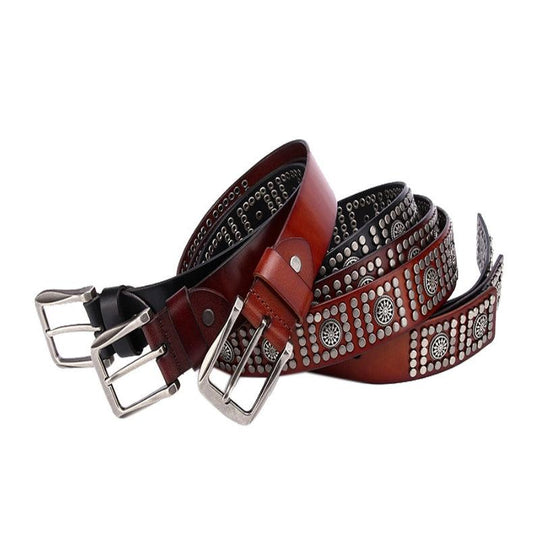 Studded Belt For Men, Silver Buckle, Makan Model