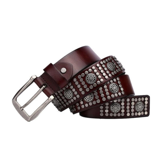 Studded Belt For Men, Silver Buckle, Makan Model - Leather Purse Backpack