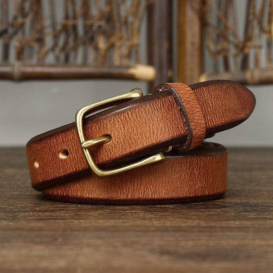 Leather Belt With Gold Buckle, Woman or Man, Meena Model - Leather Purse Backpack