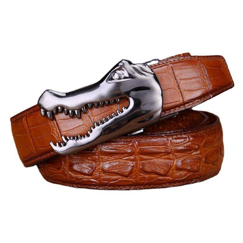 Crocodile Buckle Leather Belt For Men, Yerik Model - Leather Purse Backpack