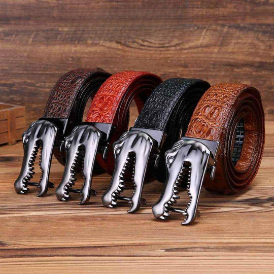 Crocodile Buckle Leather Belt For Men, Yerik Model - Leather Purse Backpack