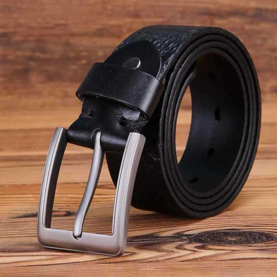 Crocodile Pattern Leather Belt With Silver Buckle For Men, Alen Model