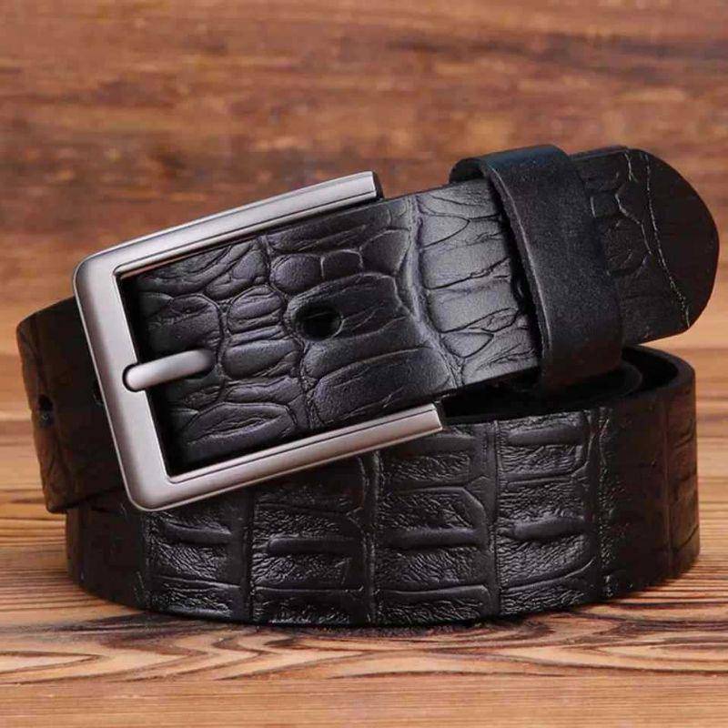 Crocodile Pattern Leather Belt With Silver Buckle For Men, Alen Model