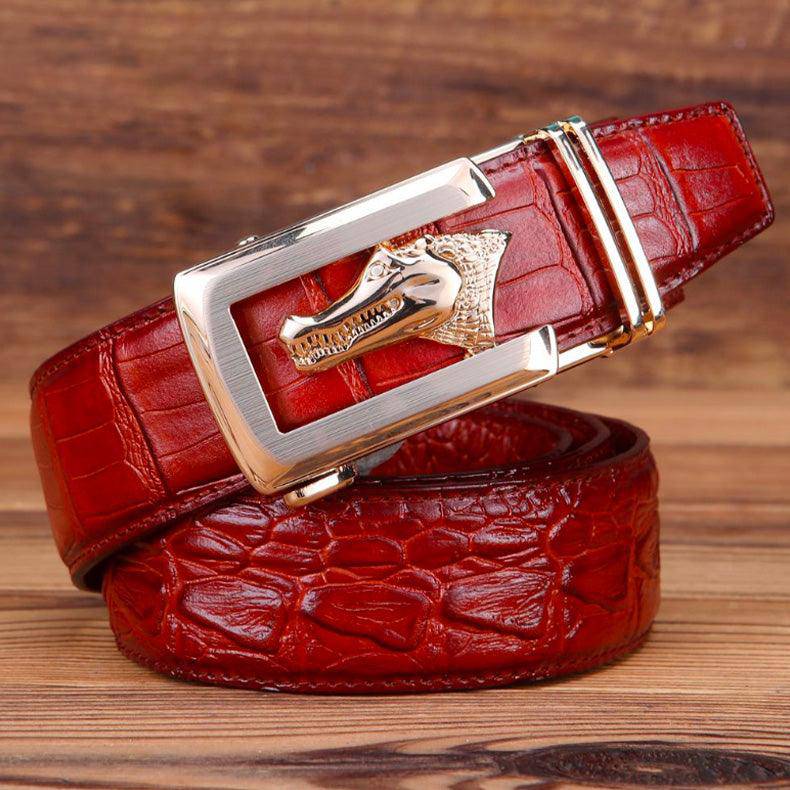 Genuine Leather Belt With Golden Crocodile Buckle For Men, Ravil Model - Leather Purse Backpack