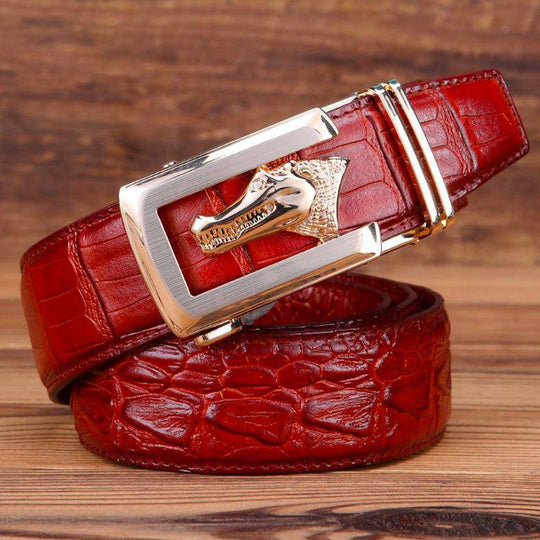 Genuine Leather Belt With Golden Crocodile Buckle For Men, Ravil Model - Leather Purse Backpack