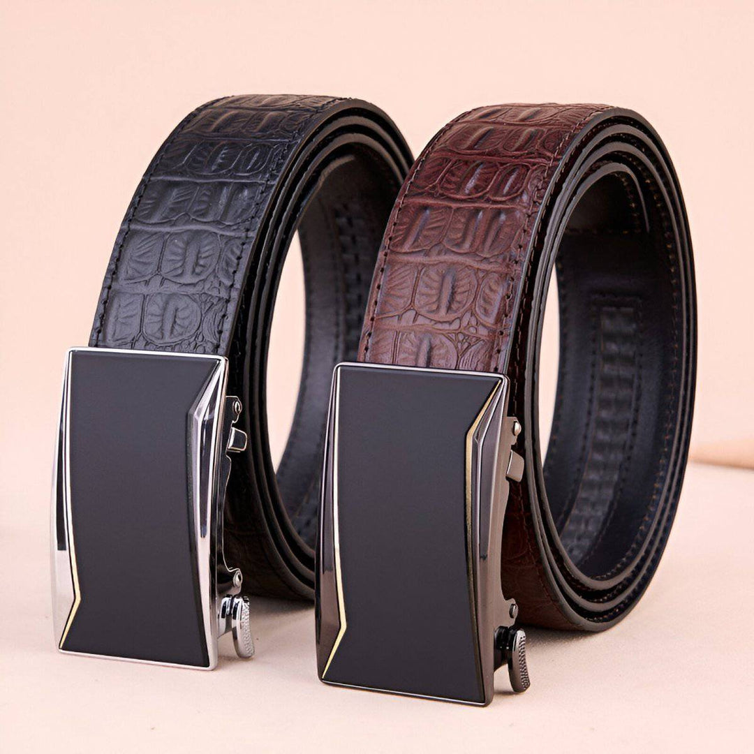 Full Grain Leather Suit Belt, Crocodile Style, For Men, Riccardo Model - Leather Purse Backpack