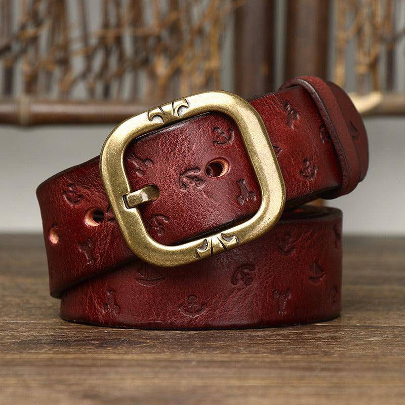 Leather Belt With Marine Patterns, Man or Woman, Kunal Model - Leather Purse Backpack