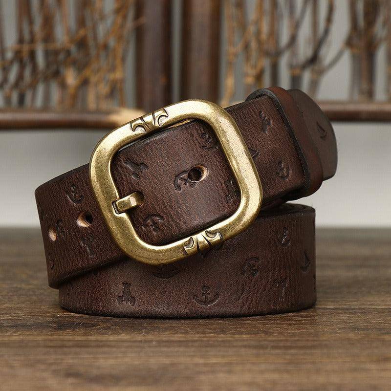 Leather Belt With Marine Patterns, Man or Woman, Kunal Model