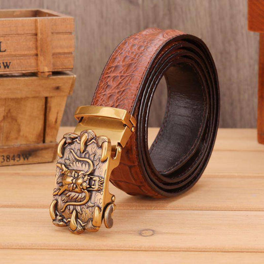 Dragon Gold Buckle Leather Belt For Men, Ghazan Model - Leather Purse Backpack