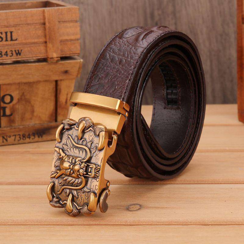 Dragon Gold Buckle Leather Belt For Men, Ghazan Model - Leather Purse Backpack