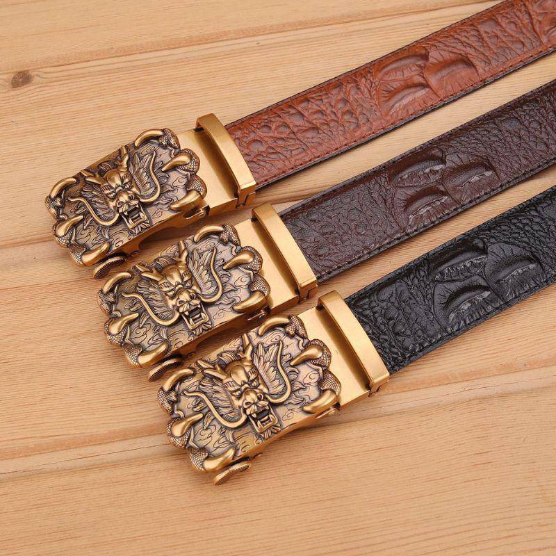 Dragon Gold Buckle Leather Belt For Men, Ghazan Model - Leather Purse Backpack