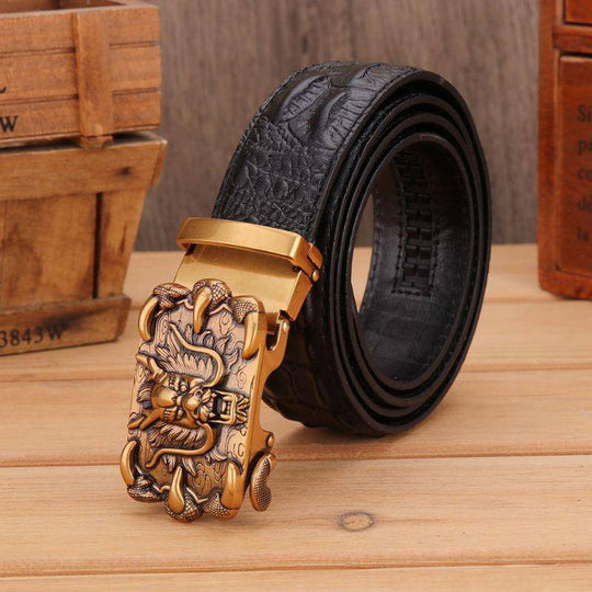 Dragon Gold Buckle Leather Belt For Men, Ghazan Model - Leather Purse Backpack