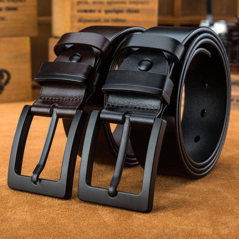 Full Grain Leather Belt With Black Buckle For Men, Casual Model