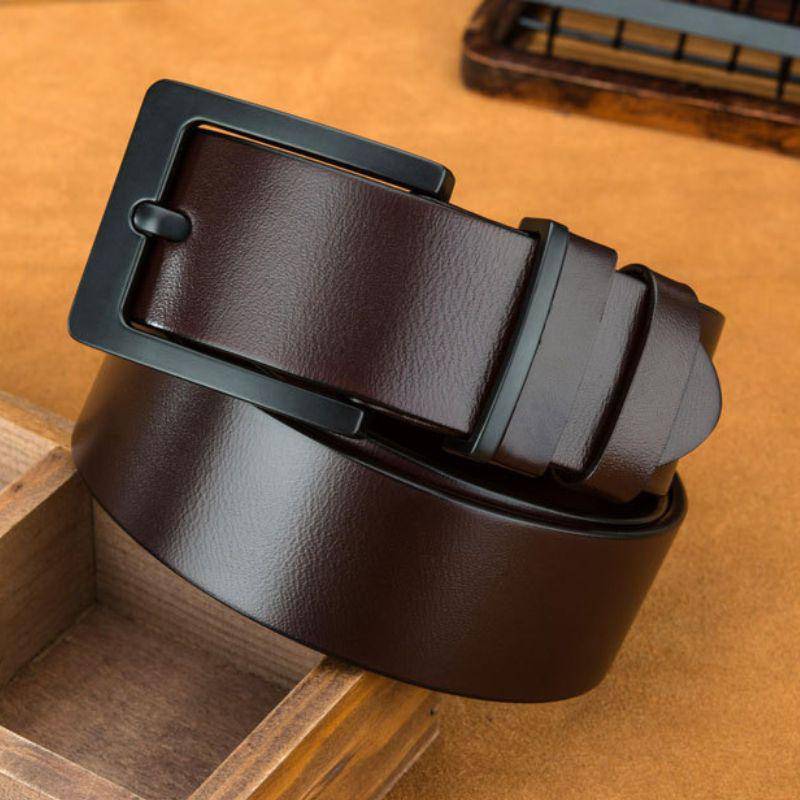 Full Grain Leather Belt With Black Buckle For Men, Casual Model - Leather Purse Backpack