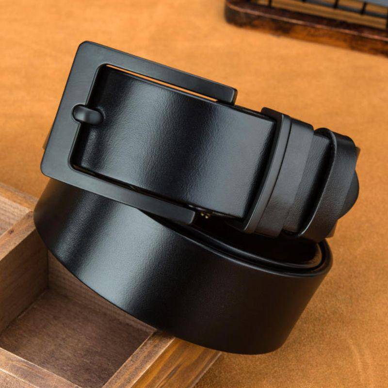 Full Grain Leather Belt With Black Buckle For Men, Casual Model - Leather Purse Backpack