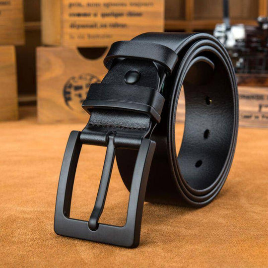 Full Grain Leather Belt With Black Buckle For Men, Casual Model - Leather Purse Backpack