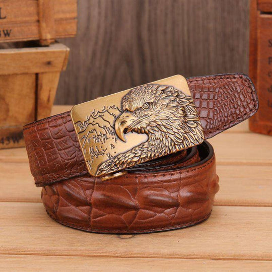 Crocodile Effect Leather Belt For Men, Abaka Model - Leather Purse Backpack