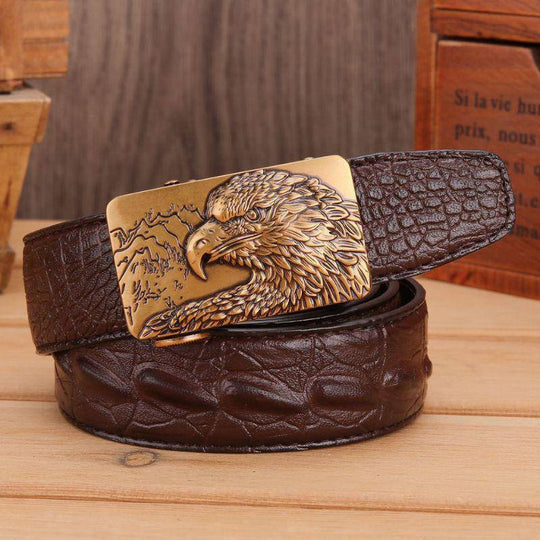 Crocodile Effect Leather Belt For Men, Abaka Model - Leather Purse Backpack