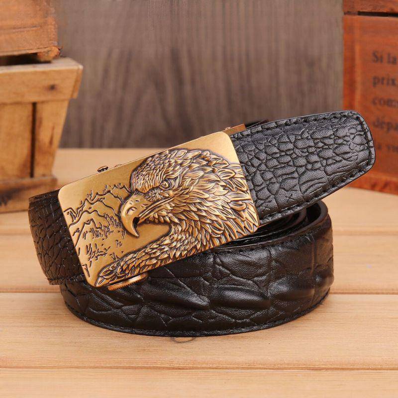 Crocodile Effect Leather Belt For Men, Abaka Model - Leather Purse Backpack