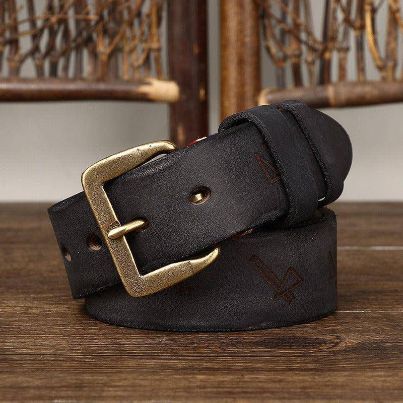 Leather Belt For Men With Ethnic Patterns, Aisha Model - Leather Purse Backpack