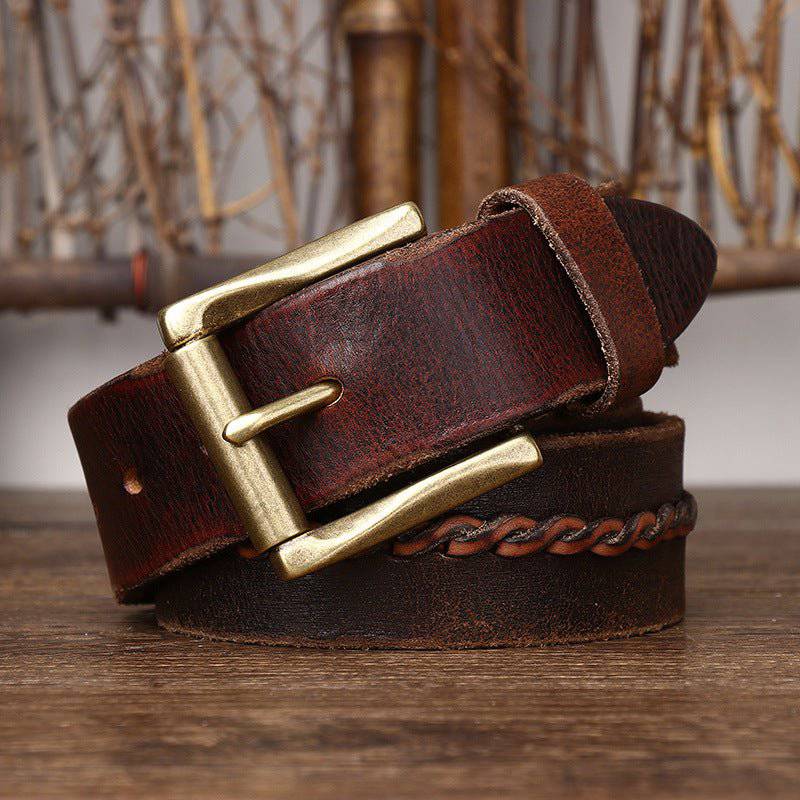 Leather Belt For Men, With Braided Central Strap, Raj Model