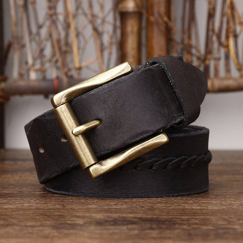 Leather Belt For Men, With Braided Central Strap, Raj Model