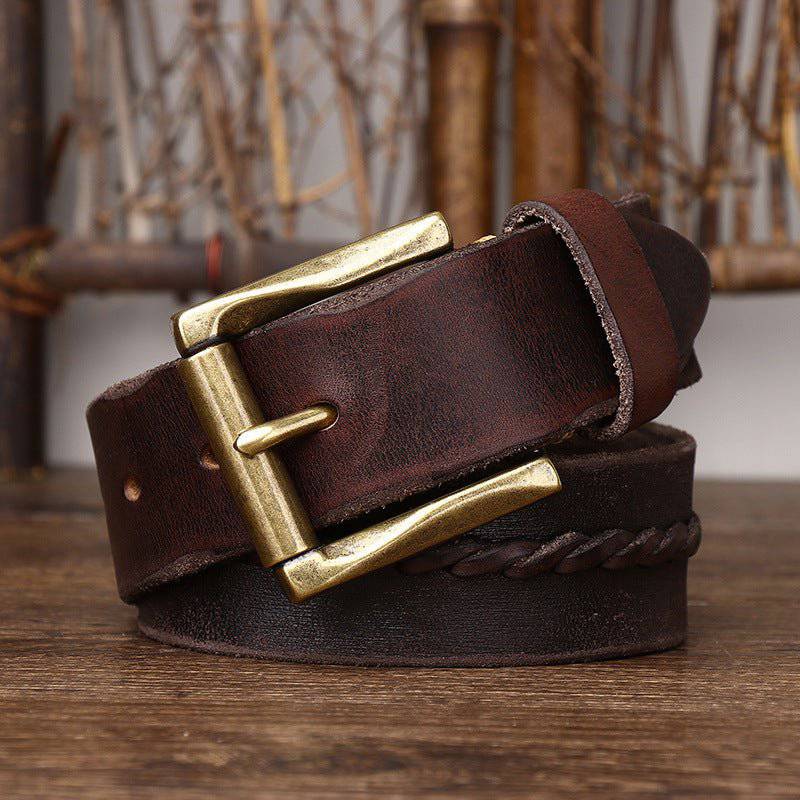 Leather Belt For Men, With Braided Central Strap, Raj Model