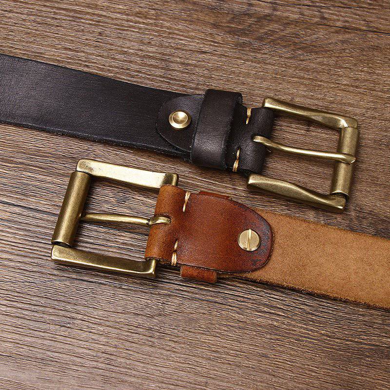 Leather Belt For Men, With Braided Central Strap, Raj Model